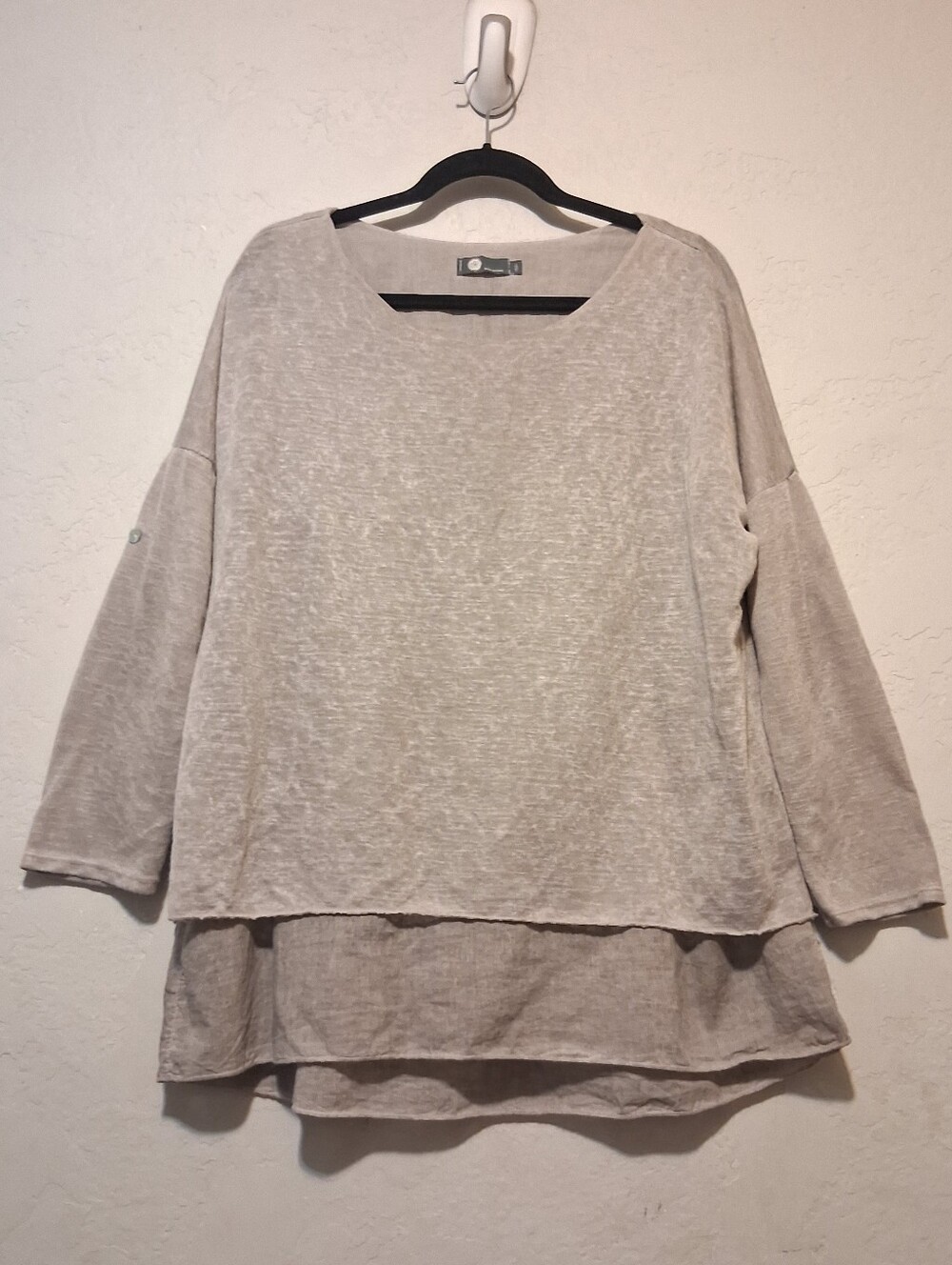 Made In Italy Women Long Sleeve Tunic Top Crewneckline  Loungelook Taupe SzM - Picture 10 of 10